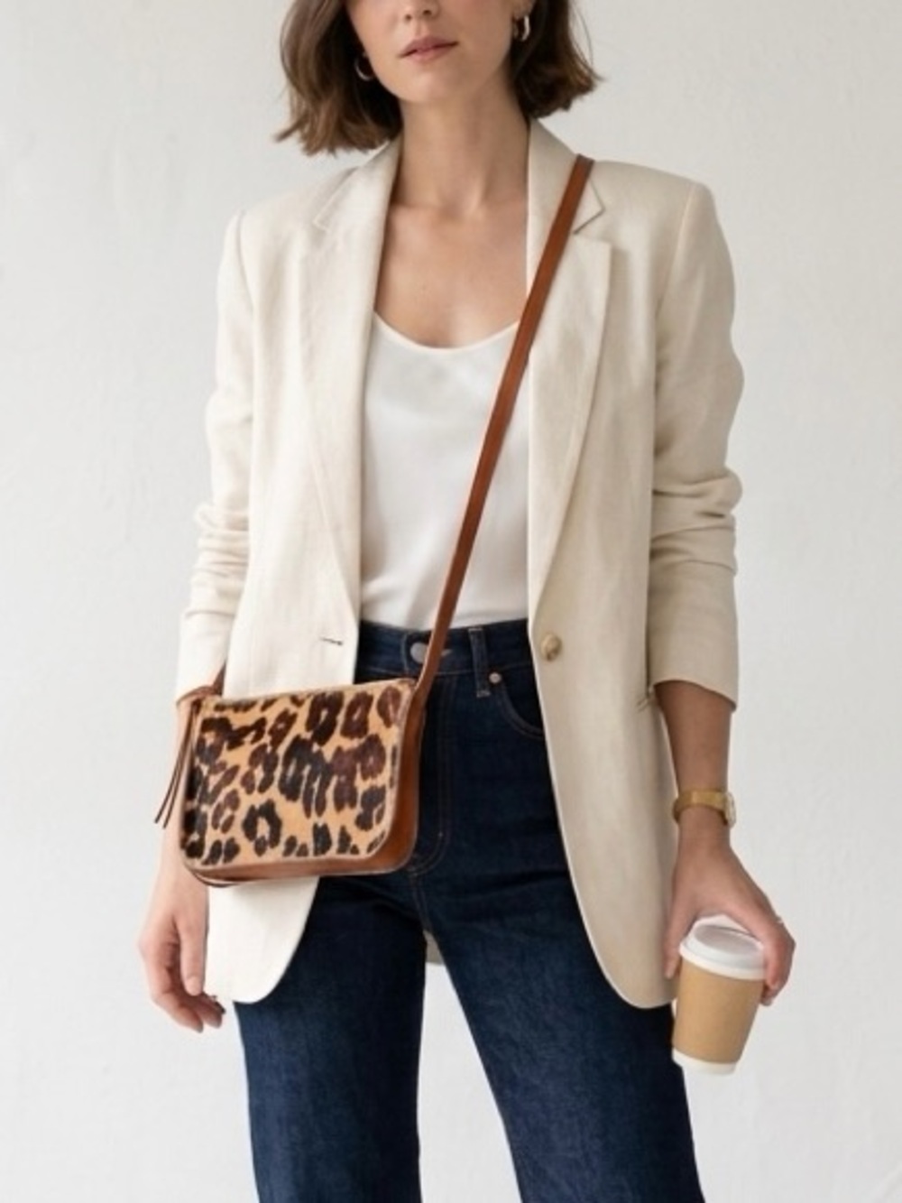 Madewell The Simple Crossbody Bag in Leather & Leopard Print Calf Fur